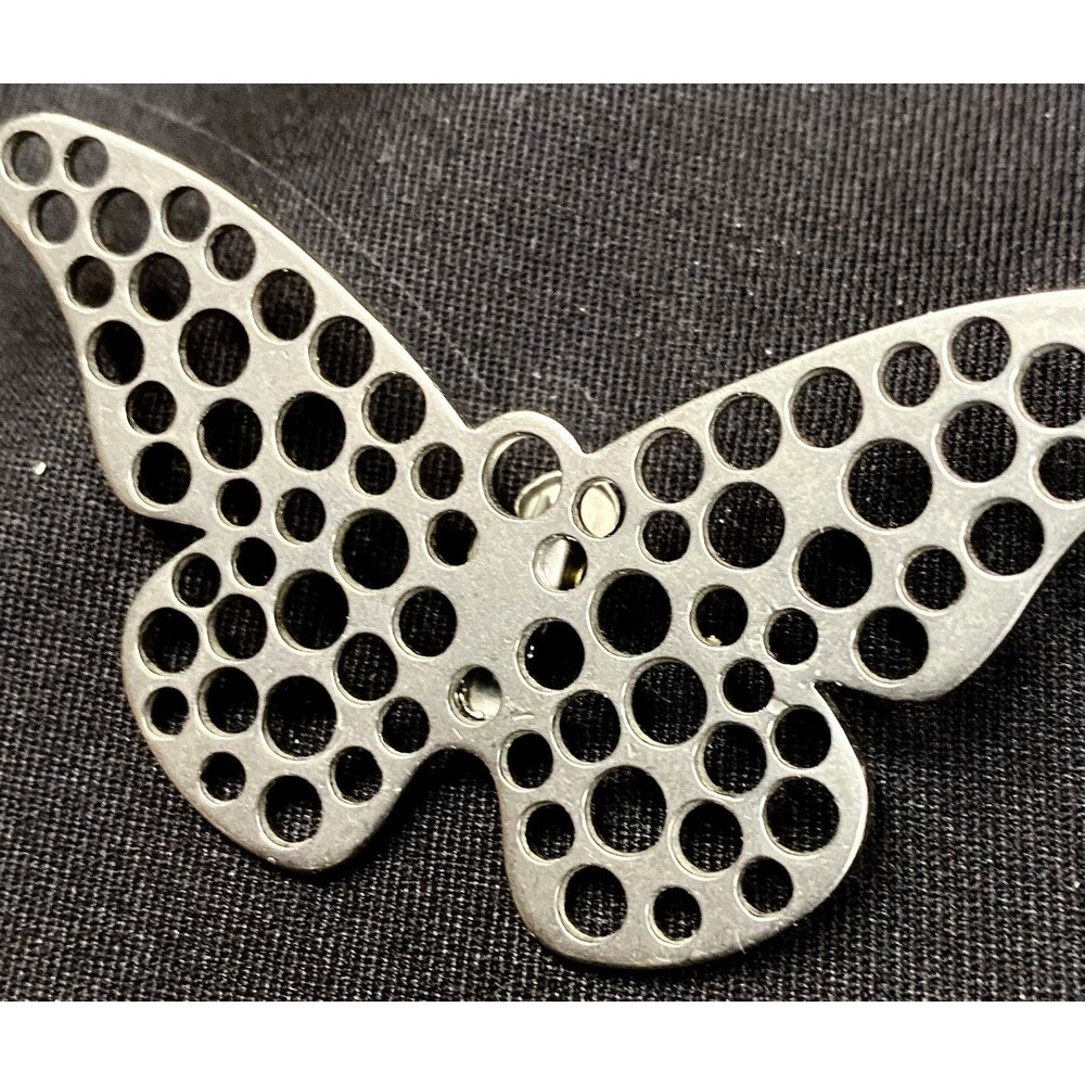 Neiman Marcus Modernist Butterfly Brooch Clip Silver Tone Cutout Signed NM 90s